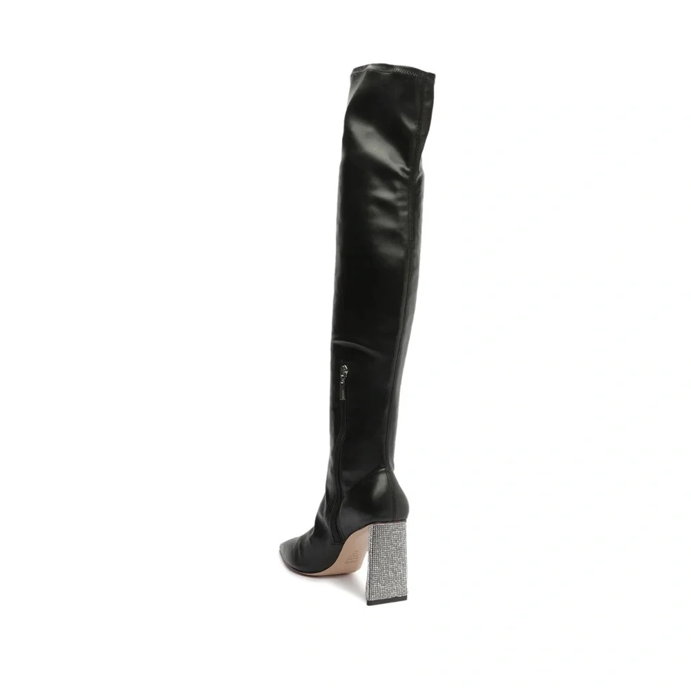 Schutz Black Over-the-Knee Boots with Silver Rhinestone Heel Size 8.5 NWT